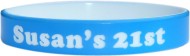 blue with white colored  text custom silicone wristband