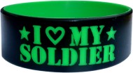 black with green colored text silicone band in one inch size